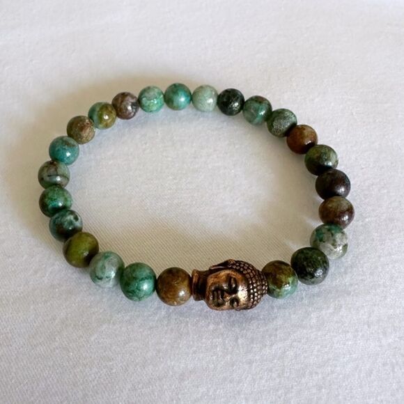 6mm mixed chrysocolla stretch bracelet with Buddha spacer - Picture 2 of 4